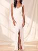 Robe de fiançée robe de mariage col V à bretelle jupe fendue