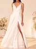 Robe de fiançée robe de mariage col V à bretelle jupe fendue