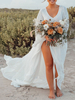 Robe de fiançée robe de mariage col V jupe fendue