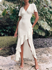 Robe de fiançée robe de mariage col V manche courte jupe asymétrque