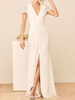 Robe de fiançée robe de mariage col V manche courte jupe fendue