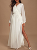 Robe de fiançée robe de mariage col V manche longue jupe fendue en chiffon