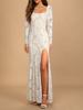 Robe de fiançée robe de mariée col carré manche longue jupe fendue au sol