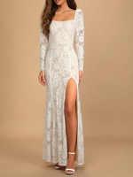 Robe de fiançée robe de mariée col carré manche longue jupe fendue au sol
