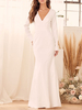 Robe de fiançée robe de mariée col V manche longue au sol