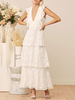 Robe de fiançée robe de mariée col V sans manche jupe portefeuille à la cheville