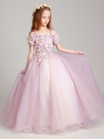 Robe de fille de fleur à bretelle décorée de fleur longueur au sol Robe vaporeuse Robe princesse
