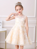 Robe de fille de fleur blanche champagne en dentelle col rond zip sur dos décoré de noeud longueur au genou Robe cortège enfant