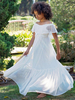 Robe de fille de fleur blanche en dentelle dos en V longueur au sol robe cortège enfant