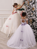 Robe de fille de fleur blanche en tulle col rond au sol robe cortège enfant robe cérémonie fille