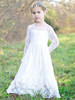 Robe de fille de fleur blanche Robe à col rond en dentelle manche longue