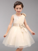 Robe de fille de fleur champagne en tulle col rond décoré de noeud longueur au genou zip sur dos Robe cortège enfant