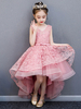 Robe de fille de fleur col en V en dentelle sans manche Robes de soirée princesse asymétriques