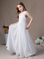 Robe de fille de fleur de dentelle à col rond simple