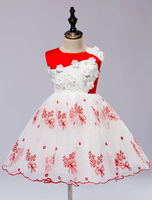 Robe de fille de fleur dentelle appliques princesse Pageant robe de satin genou longueur robes de tout-petits