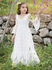 Robe de fille de fleur ivoire col rond demie-manche en dentelle