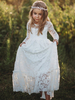 Robe de fille de fleur ivoire en dentelle col rond manche longue robe cortège enfant