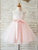Robe de fille de fleur Robe de tutu en dentelle rose pâle Robes de soirée pour enfants