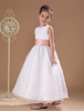 Robe de fille de fleurs en satin blanc avec ceinture