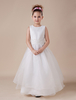 Robe de fille de fleurs en satin blanc de col rond