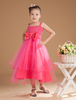 Robe de fille de fleurs fuchsia à bretelles avec perles