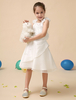 Robe de fille ivoire multicouche col carré avec strass et fleur