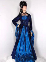 Robe de flanelle Renaissance Vinatge Costume Halloween bleu profond féminin Halloween