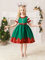 Robe de fête pour Noël Green Polyester Fiber Imprimerie des vacances de Noël Costumes Robe