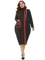 Robe de grande taille pour femme à col roulé gris foncé T-shirt long manches bloc de couleur surdimensionné longue robe une pièce