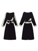 Robe de grande taille pour femme col bateau manches longues imprimé motif polyester ceinture robe mi-longue