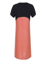 Robe de grande taille pour femme col bijou manches courtes t-shirt imprimé deux tons robe longue