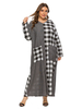 Robe de grande taille pour femme noire col en cœur à manches longues à carreaux longue robe une pièce