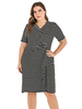 Robe de grande taille pour femme noire col en V manches courtes Lycra Spandex Polyester robe dété dété