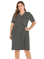 Robe de grande taille pour femme noire col en V manches courtes Lycra Spandex Polyester robe dété dété