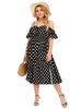 Robe de grande taille pour femme noire sans manches col bateau dos nu à pois en polyester longue robe