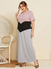 Robe de grande taille pour femme rose bijou col court T-Shirt manches bloc de couleur robe longue une pièce