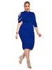 Robe de grande taille pour les femmes bleu col haut manches longues en polyester robe longue