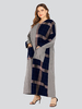 Robe de grande taille pour les femmes col en cœur manches longues bleu marine motif à carreaux robe longue surdimensionnée