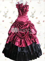 Robe de lolita classique Coton Ridée Rouge et Noire Foncée