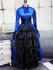 Robe de lolita classique Coton Satin Arc Col Droit Manches Longues Bleue et Noire Bijoux
