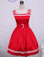 Robe de lolita classique Ecolière Sans Manche Ceinture Coton Rouge Déguisements Halloween