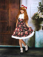 Robe de lolita cosplay Floral Coton Noire Déguisements Halloween
