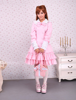 Robe de lolita douce Manches Longues Coton Rose Déguisements Halloween