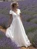 Robe de Marié Avec Traîne Manches Courtes Col V Robe de Mariage Simple