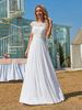 Robe de mariéé simple balnche en chiffon col rond en dentelle longueur zip sur dos longeuur au sol robe de mariage