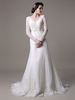Robe de mariage A-ligne en tulle ivoire col V Avec traîne