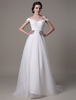 Robe de mariage A-ligne en tulle ivoire avec ceinture hors de l