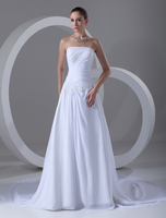 Robe de mariage A-ligne blanche en chiffon bustier à traîne courte