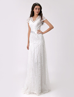 Robe de mariage A-ligne en dentelle ivoire avec ceinture Milanoo