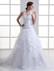 Robe de mariage boule blanche en organza à licou et à traîne courte